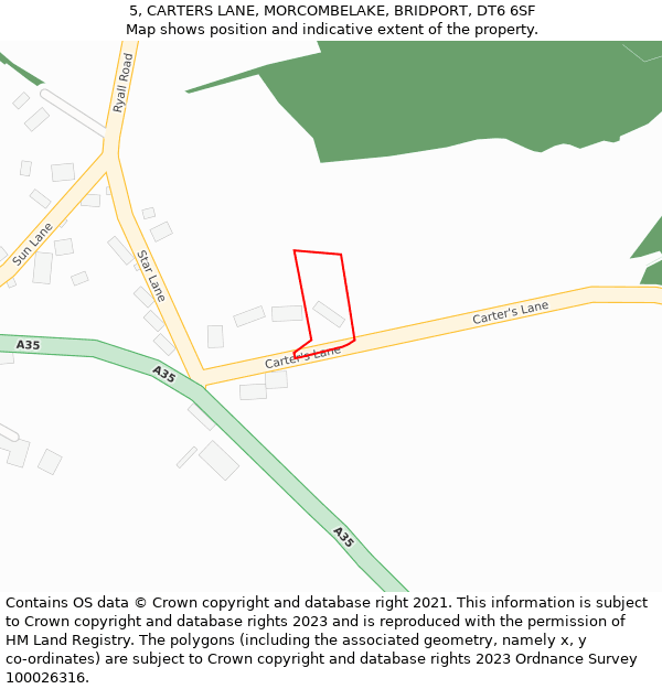 5, CARTERS LANE, MORCOMBELAKE, BRIDPORT, DT6 6SF: Location map and indicative extent of plot