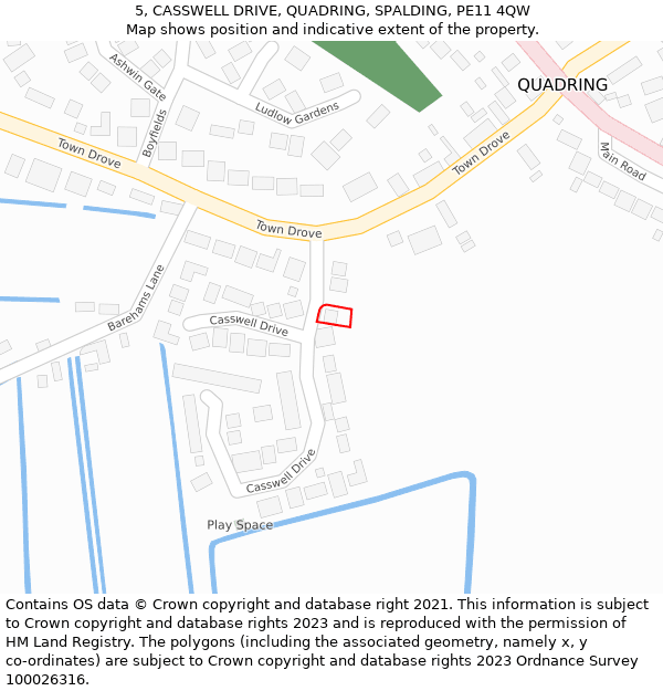 5, CASSWELL DRIVE, QUADRING, SPALDING, PE11 4QW: Location map and indicative extent of plot