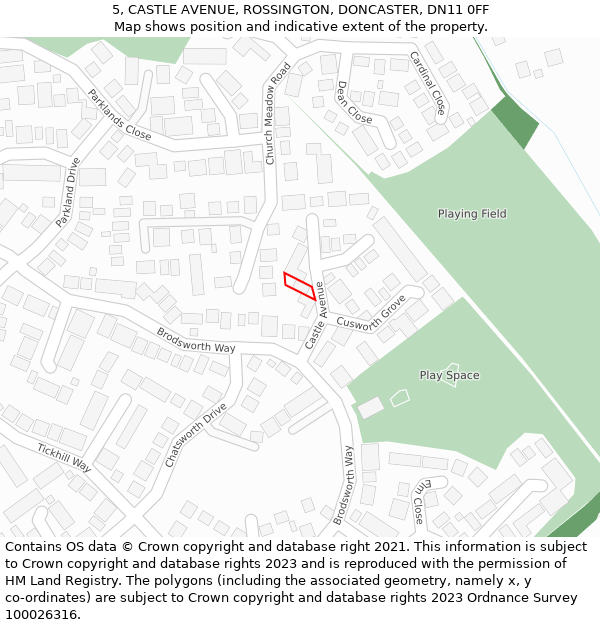 5, CASTLE AVENUE, ROSSINGTON, DONCASTER, DN11 0FF: Location map and indicative extent of plot