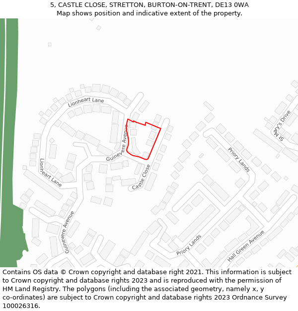 5, CASTLE CLOSE, STRETTON, BURTON-ON-TRENT, DE13 0WA: Location map and indicative extent of plot