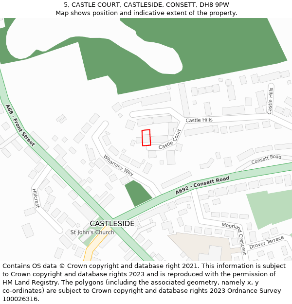 5, CASTLE COURT, CASTLESIDE, CONSETT, DH8 9PW: Location map and indicative extent of plot
