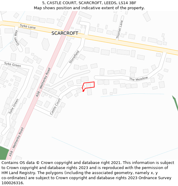 5, CASTLE COURT, SCARCROFT, LEEDS, LS14 3BF: Location map and indicative extent of plot