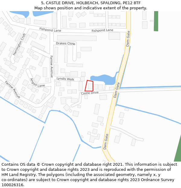5, CASTLE DRIVE, HOLBEACH, SPALDING, PE12 8TF: Location map and indicative extent of plot