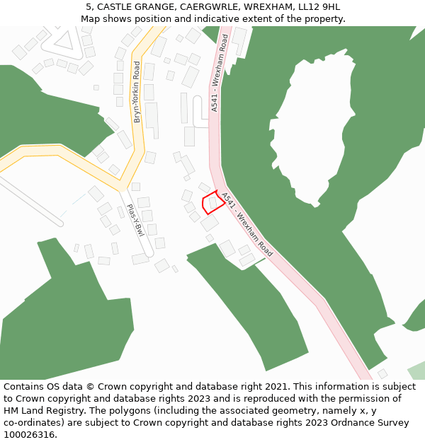 5, CASTLE GRANGE, CAERGWRLE, WREXHAM, LL12 9HL: Location map and indicative extent of plot