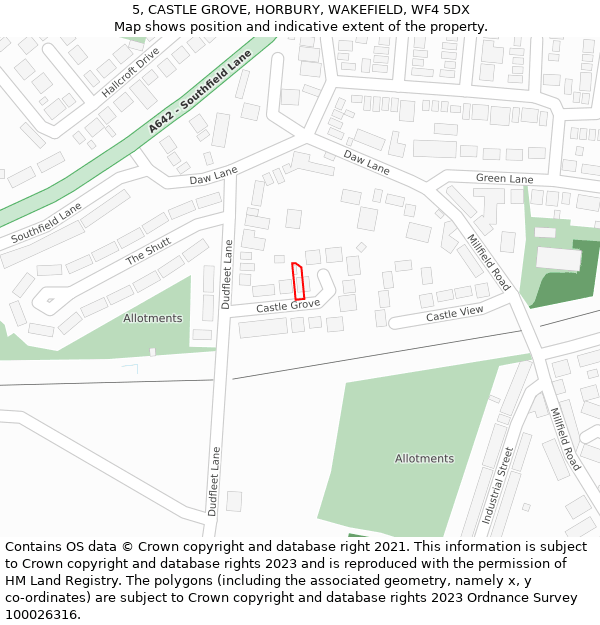 5, CASTLE GROVE, HORBURY, WAKEFIELD, WF4 5DX: Location map and indicative extent of plot