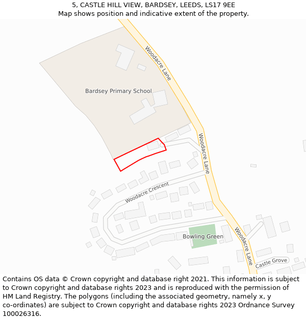 5, CASTLE HILL VIEW, BARDSEY, LEEDS, LS17 9EE: Location map and indicative extent of plot