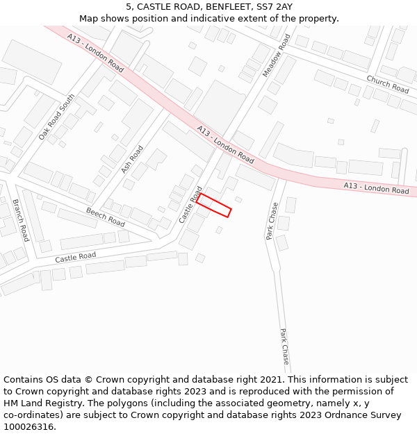 5, CASTLE ROAD, BENFLEET, SS7 2AY: Location map and indicative extent of plot