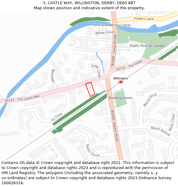 5, CASTLE WAY, WILLINGTON, DERBY, DE65 6BT: Location map and indicative extent of plot