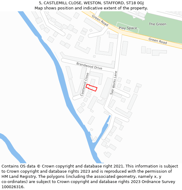 5, CASTLEMILL CLOSE, WESTON, STAFFORD, ST18 0GJ: Location map and indicative extent of plot