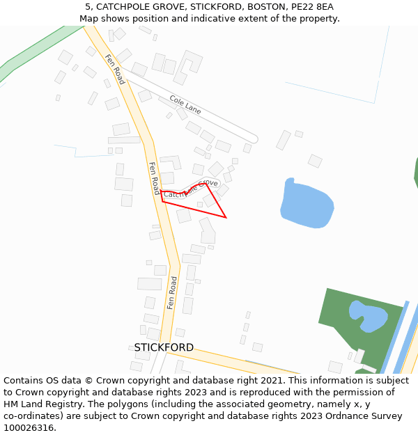 5, CATCHPOLE GROVE, STICKFORD, BOSTON, PE22 8EA: Location map and indicative extent of plot