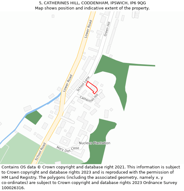 5, CATHERINES HILL, CODDENHAM, IPSWICH, IP6 9QG: Location map and indicative extent of plot