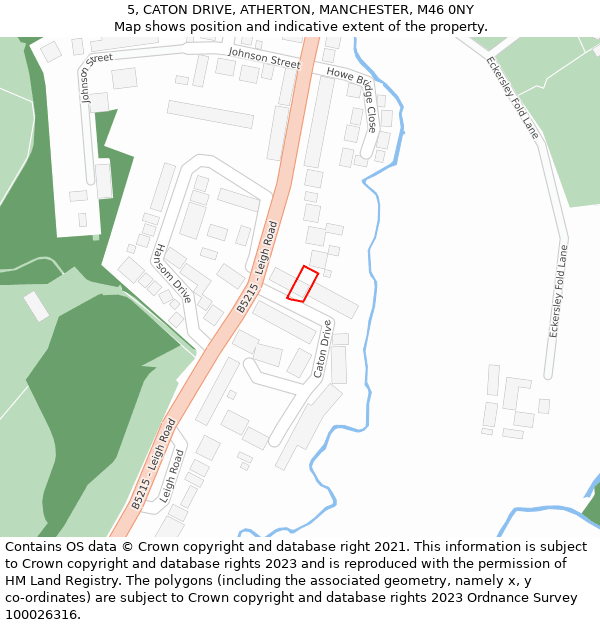 5, CATON DRIVE, ATHERTON, MANCHESTER, M46 0NY: Location map and indicative extent of plot