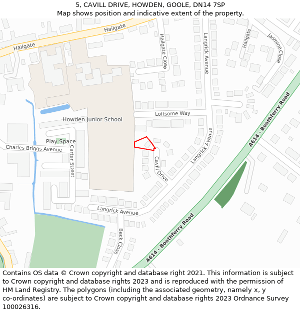5, CAVILL DRIVE, HOWDEN, GOOLE, DN14 7SP: Location map and indicative extent of plot