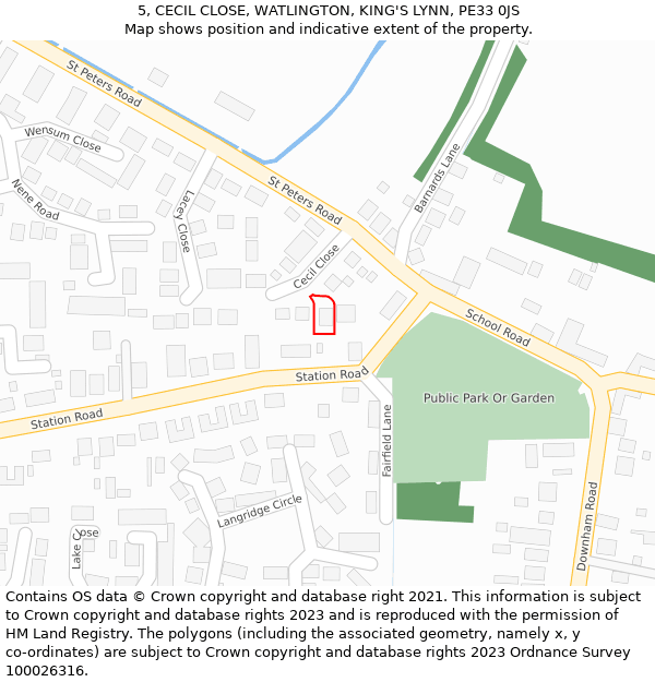 5, CECIL CLOSE, WATLINGTON, KING'S LYNN, PE33 0JS: Location map and indicative extent of plot