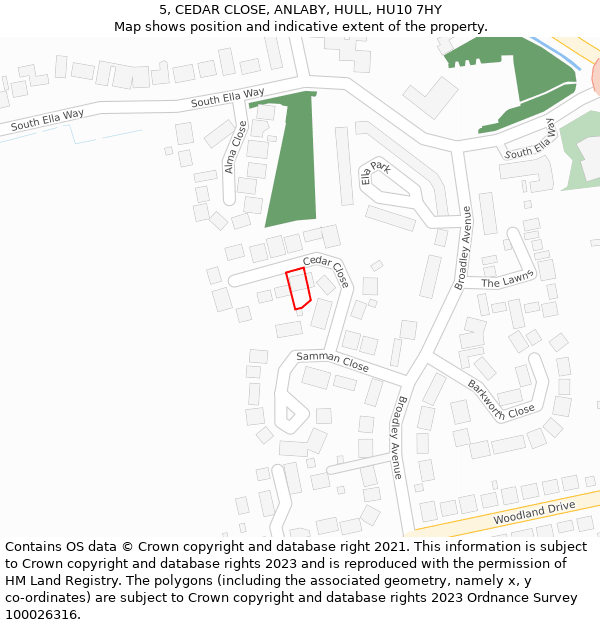 5, CEDAR CLOSE, ANLABY, HULL, HU10 7HY: Location map and indicative extent of plot