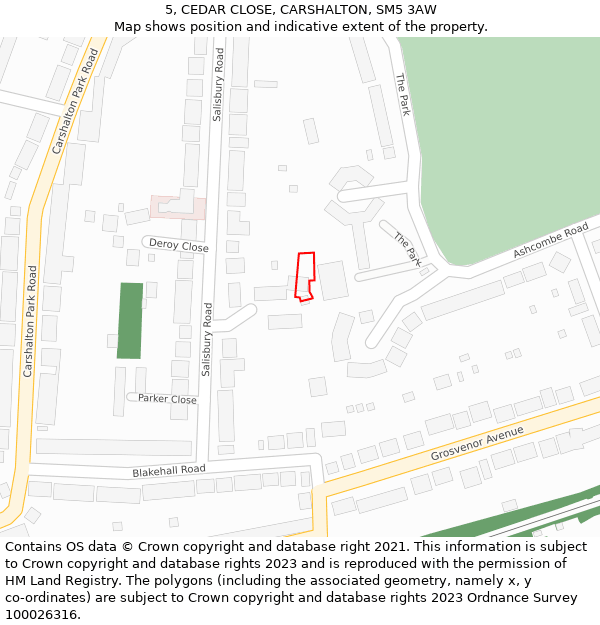 5, CEDAR CLOSE, CARSHALTON, SM5 3AW: Location map and indicative extent of plot