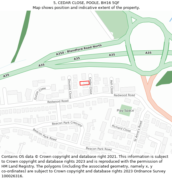 5, CEDAR CLOSE, POOLE, BH16 5QF: Location map and indicative extent of plot