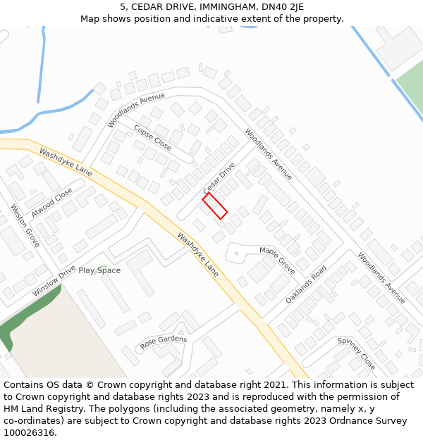 5, CEDAR DRIVE, IMMINGHAM, DN40 2JE: Location map and indicative extent of plot