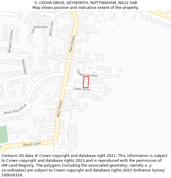 5, CEDAR DRIVE, KEYWORTH, NOTTINGHAM, NG12 5AB: Location map and indicative extent of plot