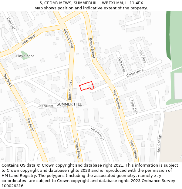 5, CEDAR MEWS, SUMMERHILL, WREXHAM, LL11 4EX: Location map and indicative extent of plot