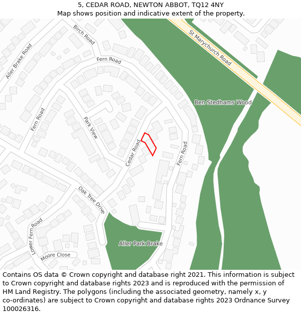 5, CEDAR ROAD, NEWTON ABBOT, TQ12 4NY: Location map and indicative extent of plot