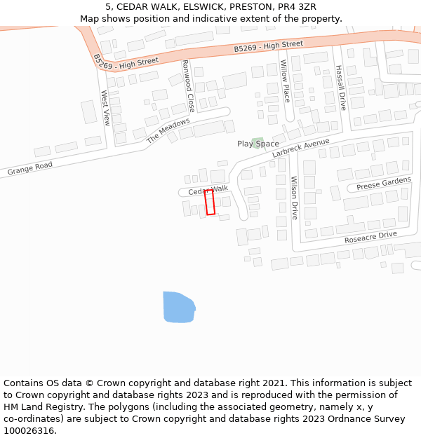 5, CEDAR WALK, ELSWICK, PRESTON, PR4 3ZR: Location map and indicative extent of plot