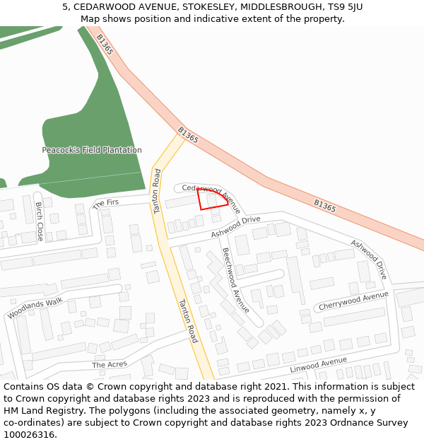 5, CEDARWOOD AVENUE, STOKESLEY, MIDDLESBROUGH, TS9 5JU: Location map and indicative extent of plot