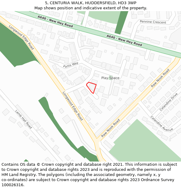 5, CENTURIA WALK, HUDDERSFIELD, HD3 3WP: Location map and indicative extent of plot