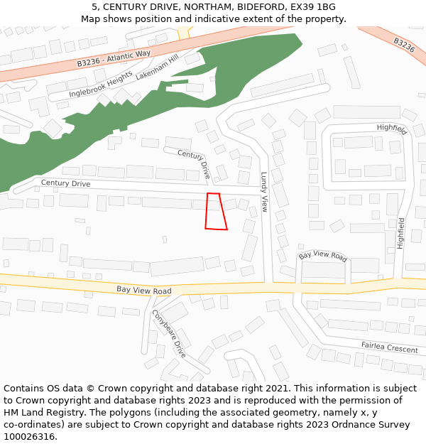 5, CENTURY DRIVE, NORTHAM, BIDEFORD, EX39 1BG: Location map and indicative extent of plot