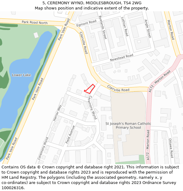 5, CEREMONY WYND, MIDDLESBROUGH, TS4 2WG: Location map and indicative extent of plot