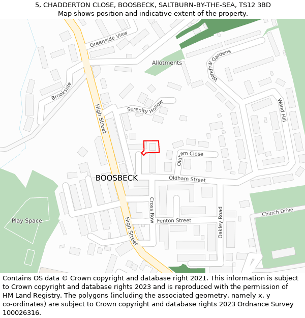 5, CHADDERTON CLOSE, BOOSBECK, SALTBURN-BY-THE-SEA, TS12 3BD: Location map and indicative extent of plot