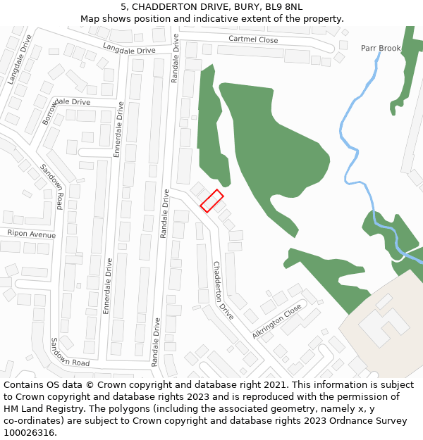 5, CHADDERTON DRIVE, BURY, BL9 8NL: Location map and indicative extent of plot