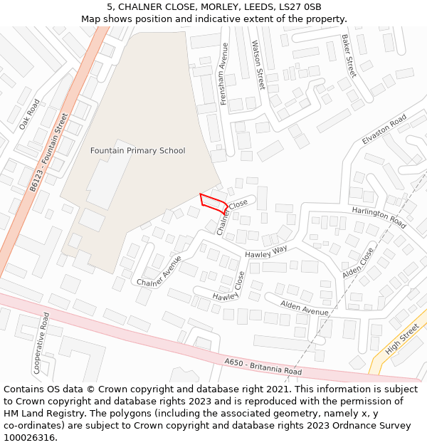 5, CHALNER CLOSE, MORLEY, LEEDS, LS27 0SB: Location map and indicative extent of plot