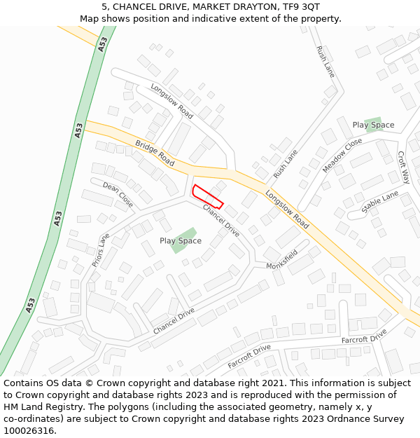 5, CHANCEL DRIVE, MARKET DRAYTON, TF9 3QT: Location map and indicative extent of plot