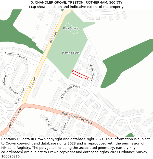 5, CHANDLER GROVE, TREETON, ROTHERHAM, S60 5TY: Location map and indicative extent of plot