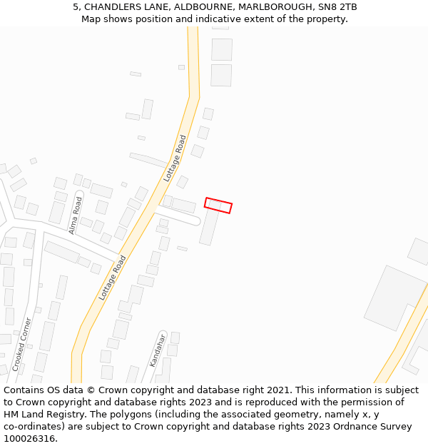 5, CHANDLERS LANE, ALDBOURNE, MARLBOROUGH, SN8 2TB: Location map and indicative extent of plot