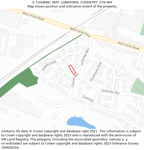 5, CHANNEL WAY, LONGFORD, COVENTRY, CV6 6RF: Location map and indicative extent of plot