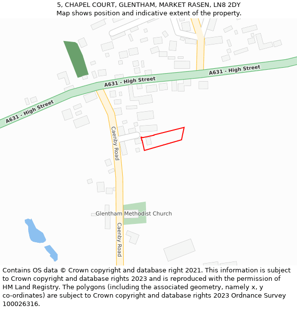 5, CHAPEL COURT, GLENTHAM, MARKET RASEN, LN8 2DY: Location map and indicative extent of plot