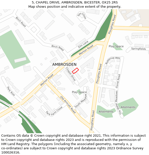 5, CHAPEL DRIVE, AMBROSDEN, BICESTER, OX25 2RS: Location map and indicative extent of plot