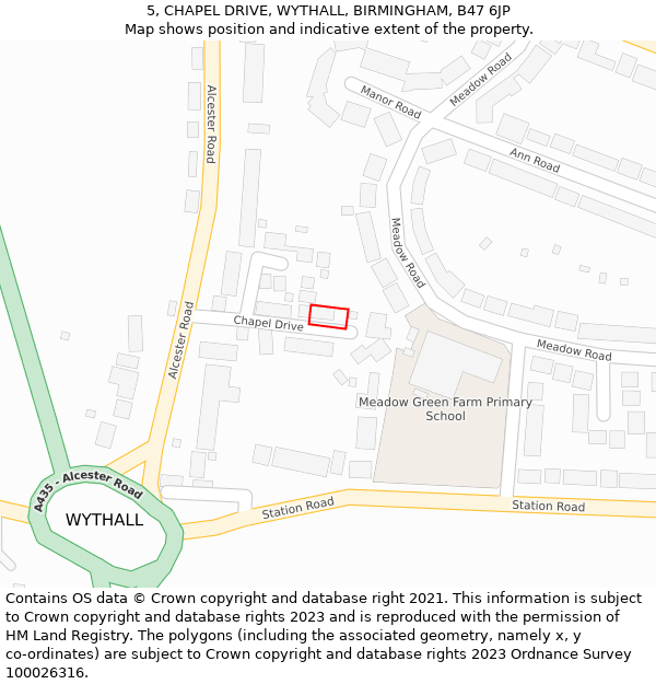 5, CHAPEL DRIVE, WYTHALL, BIRMINGHAM, B47 6JP: Location map and indicative extent of plot