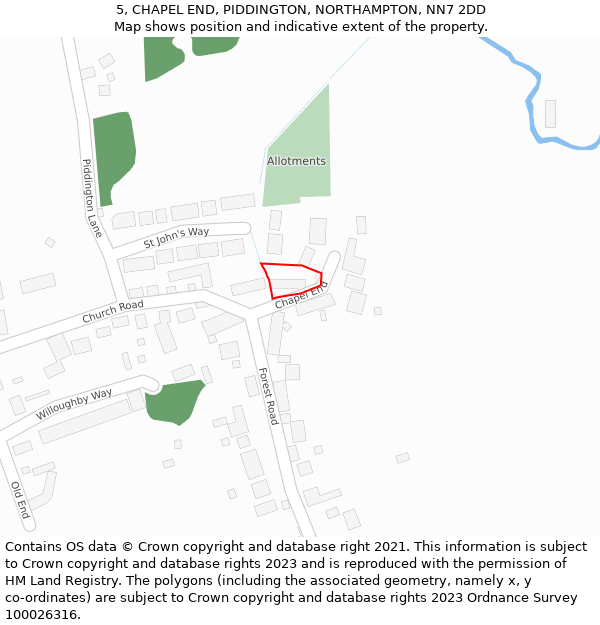5, CHAPEL END, PIDDINGTON, NORTHAMPTON, NN7 2DD: Location map and indicative extent of plot