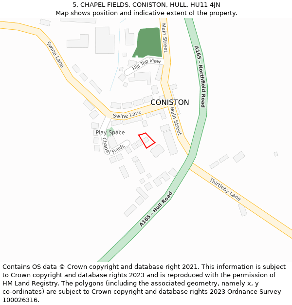 5, CHAPEL FIELDS, CONISTON, HULL, HU11 4JN: Location map and indicative extent of plot