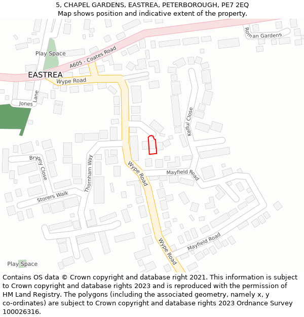 5, CHAPEL GARDENS, EASTREA, PETERBOROUGH, PE7 2EQ: Location map and indicative extent of plot