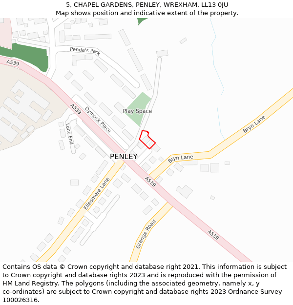 5, CHAPEL GARDENS, PENLEY, WREXHAM, LL13 0JU: Location map and indicative extent of plot