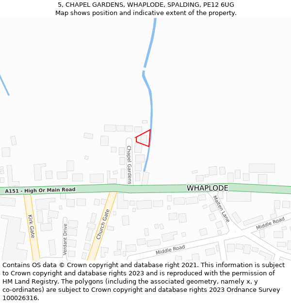 5, CHAPEL GARDENS, WHAPLODE, SPALDING, PE12 6UG: Location map and indicative extent of plot