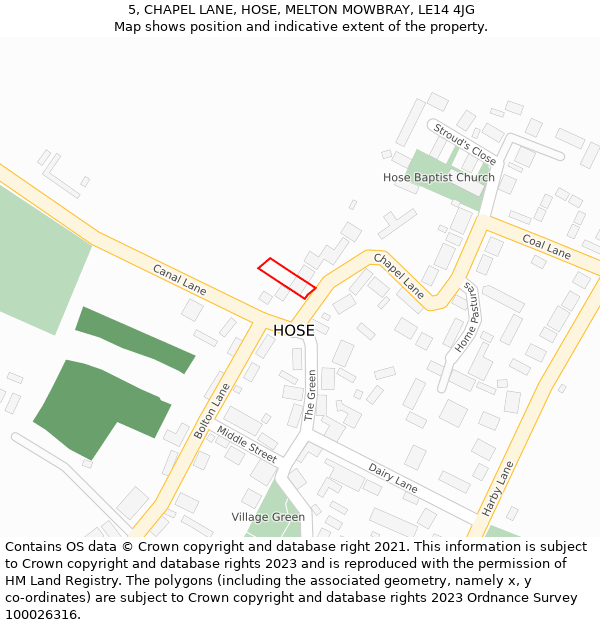 5, CHAPEL LANE, HOSE, MELTON MOWBRAY, LE14 4JG: Location map and indicative extent of plot