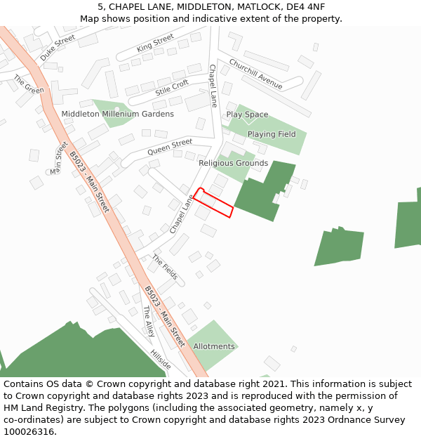 5, CHAPEL LANE, MIDDLETON, MATLOCK, DE4 4NF: Location map and indicative extent of plot