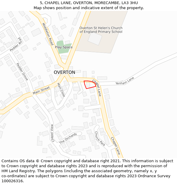 5, CHAPEL LANE, OVERTON, MORECAMBE, LA3 3HU: Location map and indicative extent of plot