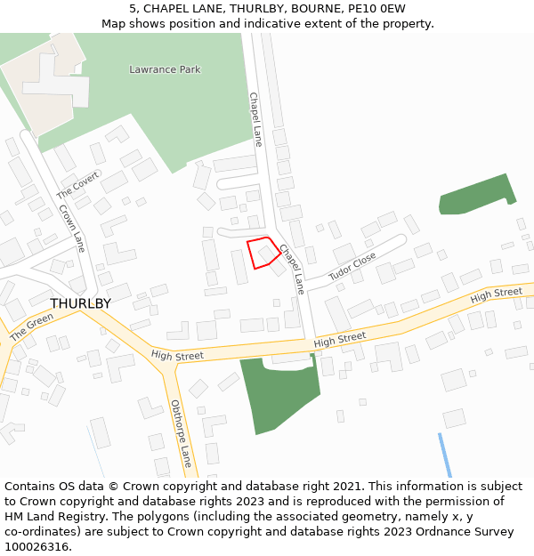 5, CHAPEL LANE, THURLBY, BOURNE, PE10 0EW: Location map and indicative extent of plot