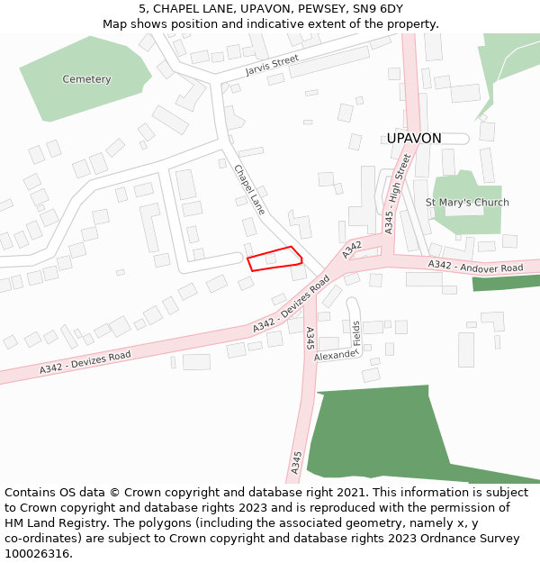 5, CHAPEL LANE, UPAVON, PEWSEY, SN9 6DY: Location map and indicative extent of plot